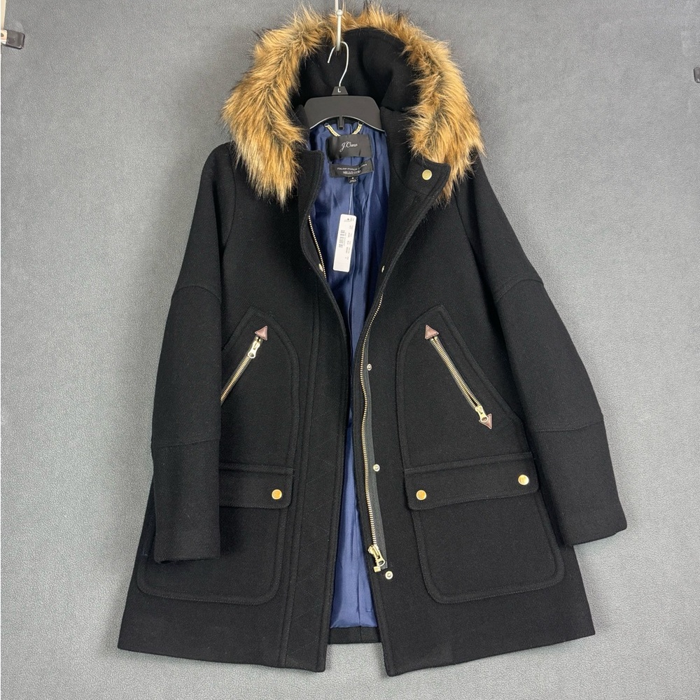 NWT J. Crew $398 Chateau Parka Italian Stadium-Cloth Wool Nello Gori SZ: 4 BLK